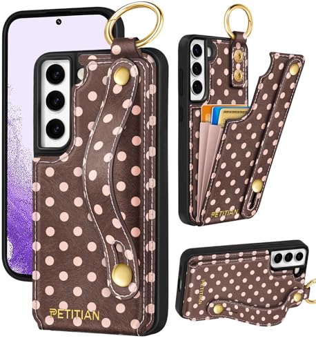 Pochette téléphone Galaxy S21 Plus à pois marron une idée cadeau originale pour filles