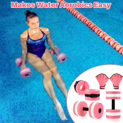 Motionchic Water Aerobics Set, 2 Ankle Swimming Weights 2 Lightweight Aquatic Exercise Dumbbells 1 Pair of Swimming Gloves Pool Exercise Equipment for Aquatic Workout Fitness(Pink) by Motionchic - Image 6