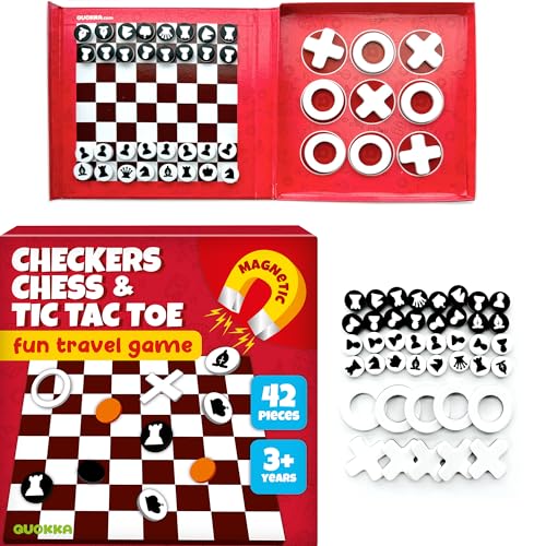 Image of Magnetic Puzzles for Toddlers 3-5 - Kids Travel Toys for Boys and Girls | 3 in 1 Chess and Checkers and TicTacToe Game Kids Ages 4-8 - Magnetic Puzzles for Travel, Road Trip, Plane, Car Ride