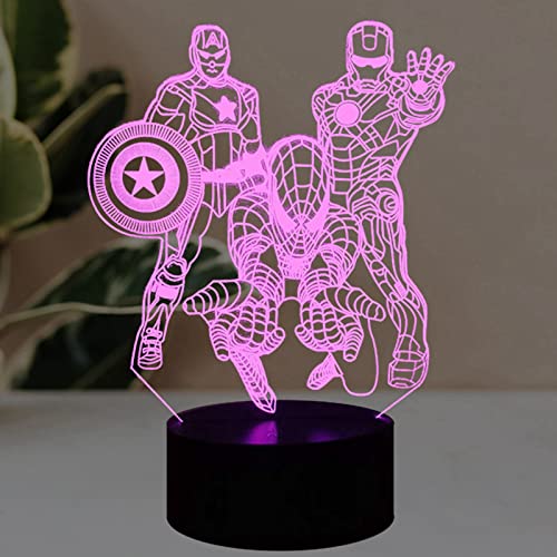 Captain America lampe led, lampe de bureau 3d avec 16 couleurs, décoration de lampe de chevet de chambre à coucher super-héros USB Touch, figurines manga Lampe de table Cover