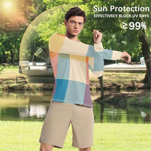 Colorful Buffalo Plaid Men's Rash Guard Fishing Elasticity Sun Shirt for Men Long Sleeve Summer4