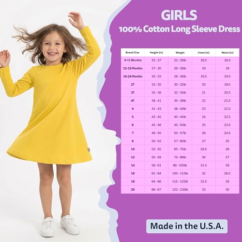 Image of City Threads Girls' 100% Cotton Long Sleeve Dress - Active Kids School, Playing, Parties - Made in USA