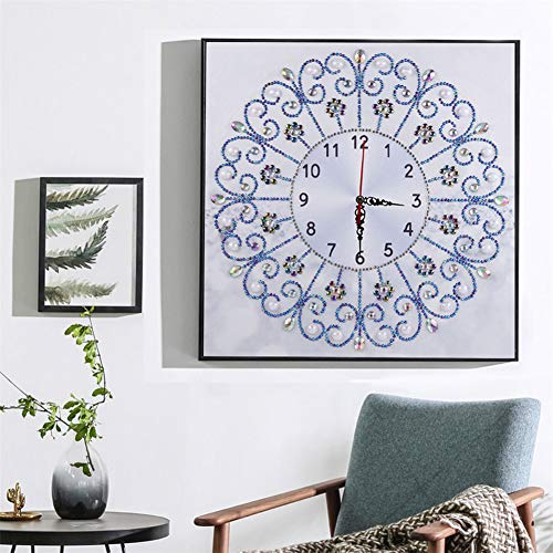 Diamond Painting Diy 5D Special Shape Rhinestones, Abeuty White Mandela Floral Clock, Partial Drill Crystal Diamond Art Kits #TOP2