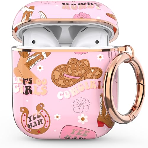 Image of wenew for AirPod Case AirPods 1st & 2nd Generation Hard Case Cover with Keychain for Women Men (Golden Cowgirl)