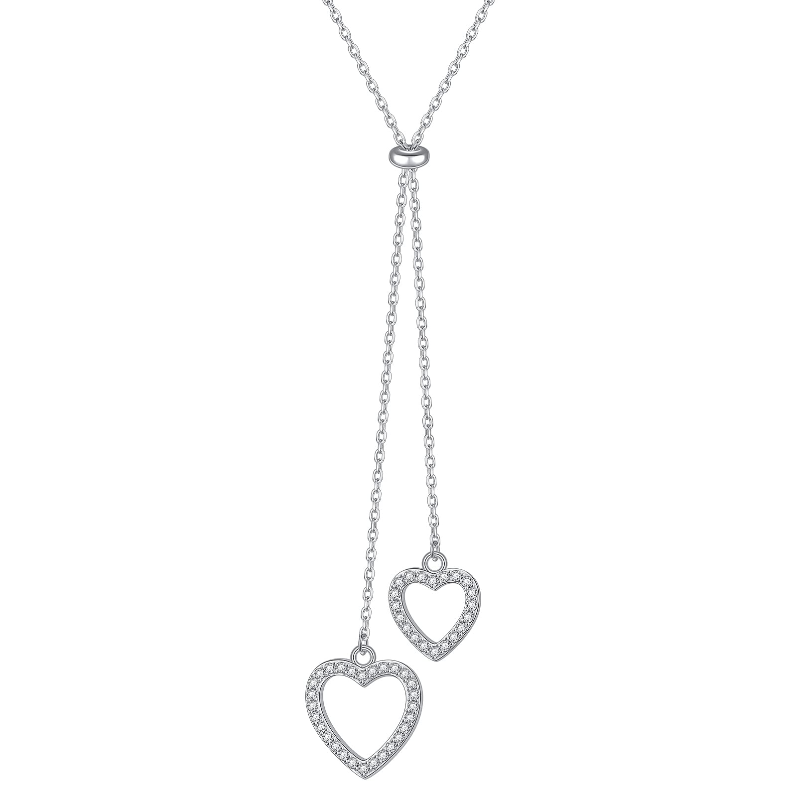 Y Kette für Damen 925 Sterling Silber Mond und Stern/Herz Anhänger Halskette Layered Halsketten Verstellbar Y Halskette Schmuck Geschenk Für Frauen