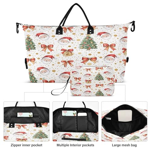 Weekender Bags Travel Duffel Gym Bag Vintage Christmas Santa Tree Pattern Carry on Overnight Tote Bag with Toiletry Bag for Airplane Travel Trip Gym Yoga2