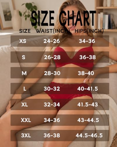 Image of Sth Big Womens Cotton Underwear Sexy Lace Brazilian Panties Soft Breathable Cotton Bikini for Ladies 6 Pack