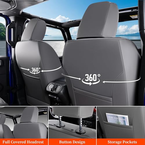 Image of Coverado JK Seat Covers 4 Door Fullset for Jeep Wrangler, Waterproof Leather Car Seat Protector for Truck Automotive Seat Custions Custom Fit for 2013-2017 Jeep Wrangler Full Coverage(Gray)