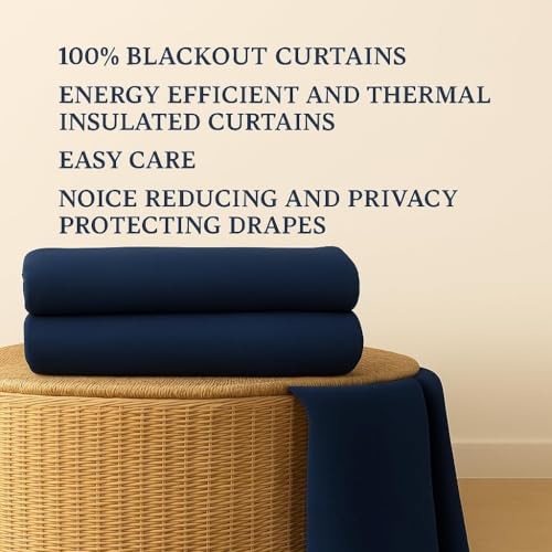 Image of HUTI 100% Blackout Window Curtains 5 Feet Set of 2 | for Room Darkening | Noise Reducing, Heat and Privacy Protection | Eyelet Top Polyester Curtains for Window | Solid Blue