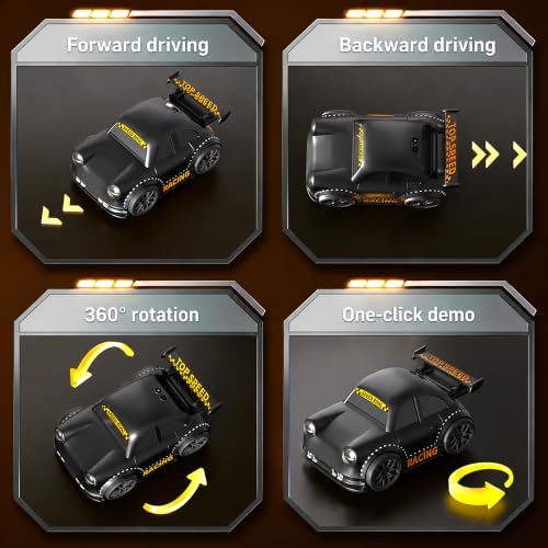 Image of VGRASSP 2.4GHz Rechargeable Mini RC Drift Stunt Car Toy for Kids with LED Headlights and Sound Effects - Interactive Remote Control Racing Car with Follow Me and Escape Mode - Black