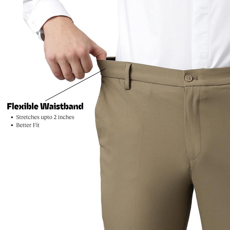 Image of SUBTRACT Men 4 Way Stretch Wrinkle Free Slim Fit Formal Trouser in with 2 Inch Flexible Waistband | Men's Trousers for Office Or Party
