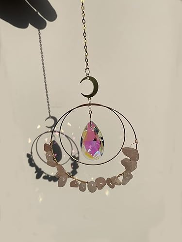 Miniatura 5 de zhaoweiz Colgante de prisma de ventana de cristal arcoíris con lágrimas de color ángel rosa natural, decoración de boda, fiesta