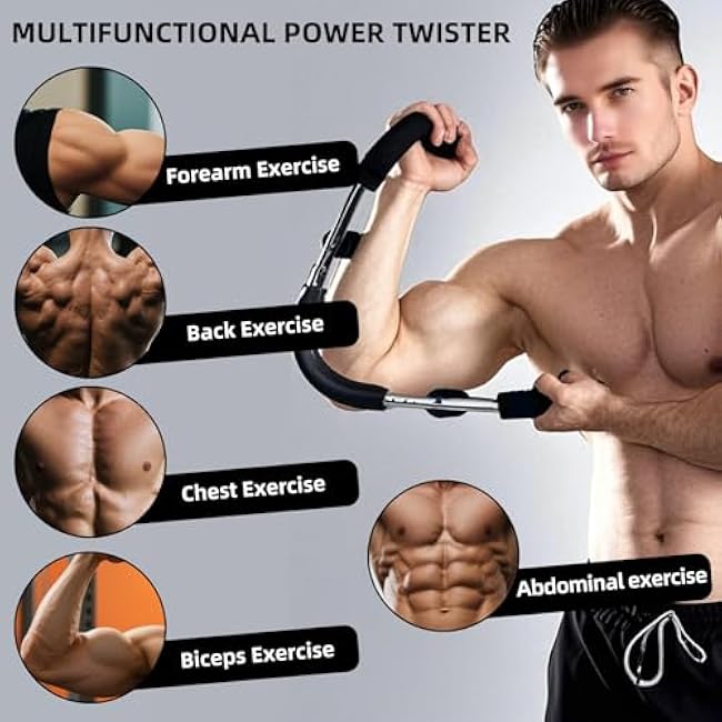 Twister Arm and Chest Muscle Trainer, U-Shape Power Twister Arm Exerciser Adjustable, Shoulder, Biceps, Triceps, Back and Forearm Chest Enhanced Exercise, Upper Body Strength Training