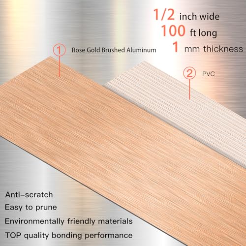 Image of GSCIT Club Rose Gold Edge Banding, 1 /2 Inch x 100ft Aluminum Brushed Edge Banding PVC Edge Trim for Cabinet Repair Furniture
