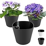 Self Watering Planters for Indoor Outdoor Plants 7 inch Flower Pot with Water Level Indicator Grey 3 Pack African Violet Self Watering Pots for All Orchid agave etc. House Plant Plastic Planter