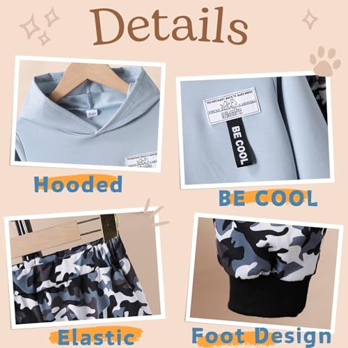 Image of Boys 2 Piece Outfits Long Sleeve Hooded Sweatshirt Top Camouflage Sweatpants Fall Winter Clothing Set 5-10T