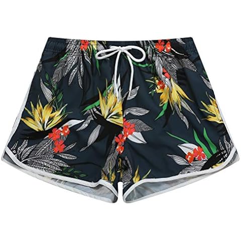 Womens Swim Shorts Floral Board Shorts Stretch Swim Bottom Beach Swimwear,Navy Floral,L Cover