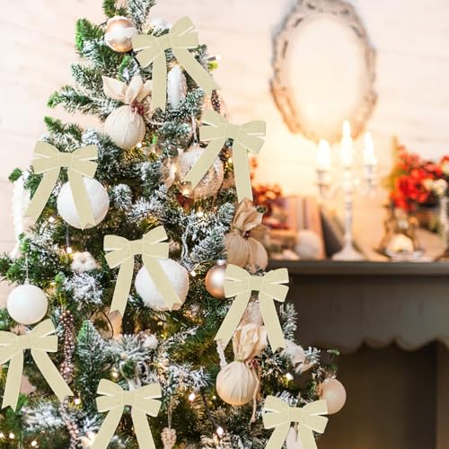 Image of Tsorode 10 Yards Cream Velvet Ribbon for Christmas Tree,1 Inch