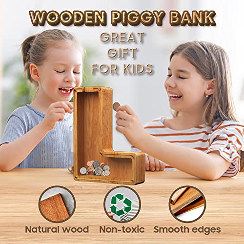 Piggy-Bank For Kids Boys Girls Large Piggy Banks 26 English Alphabet Letter,Personalized Wooden,Transparent Money Saving Box Custom Text Name Diy Creative Gift For Real-Money (L+I) #TOP3