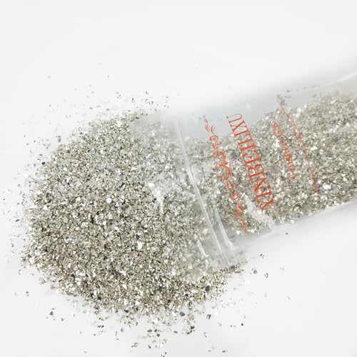 YINBEILIXU Crushed Glass Glitter, Broken Shattered Glass Gems Chips for Resin Art Crafts, Epoxy Resin Supplies, Geod Painting, DIY Art Projects, Jewelry Making,3-6mm, 200g/7oz(Silver)