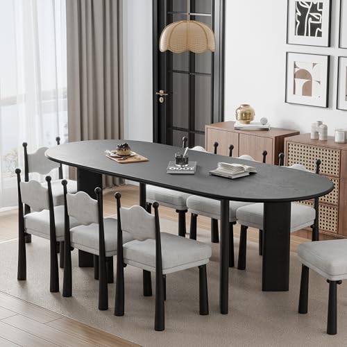 Image of Casaphoria 79 inch Farmhouse Dining Table for 6，Wood Oval Living Room Table, Modern Kitchen Table with Sturdy Base & Thickened Tabletop, Easy to Assembly & Clean, Black