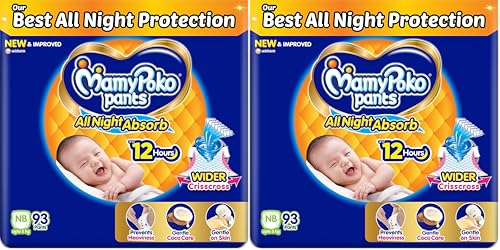 Image of MamyPoko Pants All Night Absorb Baby Diapers, Newborn /X-Small (NB /XS), 96 Count, Upto 5kg (Pack of 2)