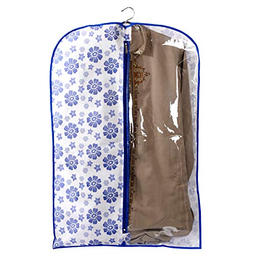 Image of Kuber Industries Flower Printed 3 Pieces Half Transparent Non Woven Men's Coat Blazer Cover (Blue) -CTKTC041875