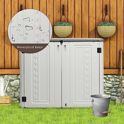 Outvita-Outdoor-Horizontal-Storage-Sheds-34-Cu-Ft-Weather-Resistant-Resin-Tool-Shed-Multi-Opening-Door-Waterproof-Lockable-for-Storage-of-Bike-Trash-Cans-Garden-Tools-Lawn-Mowers Outvita Outdoor Horizontal Storage Sheds 34 Cu Ft Weather Resistant Resin Tool Shed Multi Opening Door Waterproof Lockable for Storage of Bike Trash Cans Garden Tools Lawn Mowers