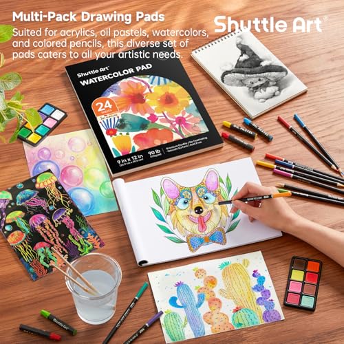 Shuttle Art 118 Piece Deluxe Art Set, Art Supplies in Wooden Case, Painting Drawing Art Kit with Acrylic Paint Pencils Oil Pastels Watercolour Cakes Colouring Book Sketch Pad for Kids Adults - Image 6