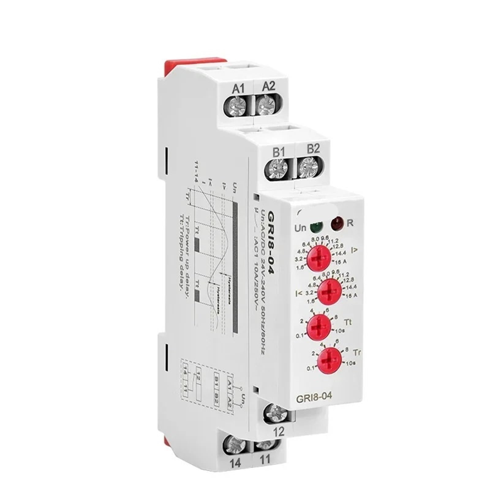 Relé de corriente con rango ajustable de 0.05-0.5A e interruptor integrado GRI8-02 3