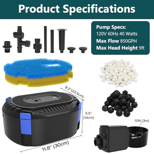 AquaMiracle Pond Filter with Pump Fountain Kits | 850GPH Pond Filter with Pond Pump & Fountain Kit | 3 Spray Patterns | Water Feature | Koi Pond Filters for Outdoor Ponds 500-750 Gal by AquaMiracle - Image 7