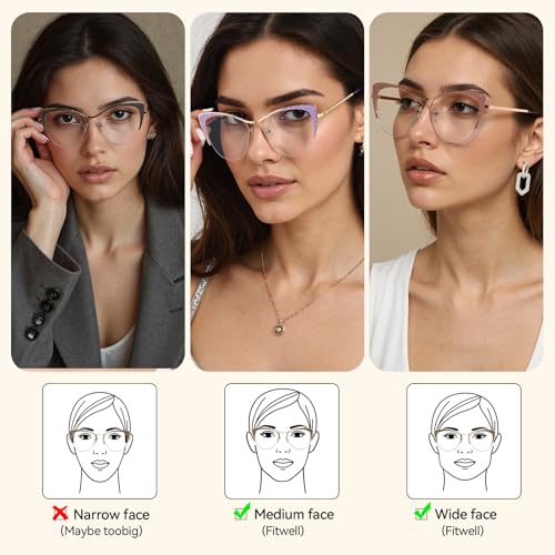 Image of Dollger Blue Light Blocking Glasses for woman Man Metal Half Cat eye glassees frame Clear Lens Computer Eyewear