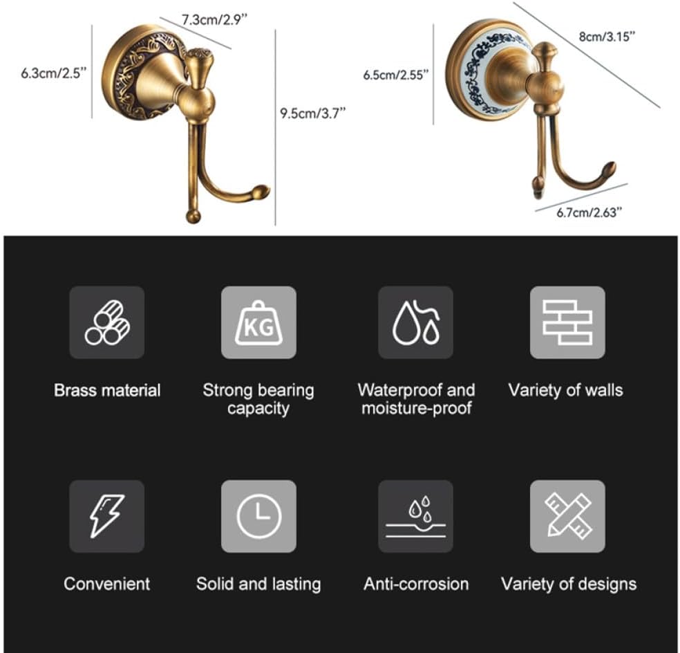 Antique Brass Gold Double Hook for Bathroom Longhorn Robe and Towel Hook Vintage Decorative Wall Mounted Bathroom Accessories,4001