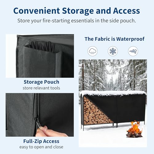 Image of DUMOS 8FT Heavy Duty Firewood Storage Rack, Heavy Duty Firewood Log Racks with Cover and Zipper, Outdoor Fire Wood Racks Storage Logs Rack and Cover Set for Farm, Garden, Patio, Black