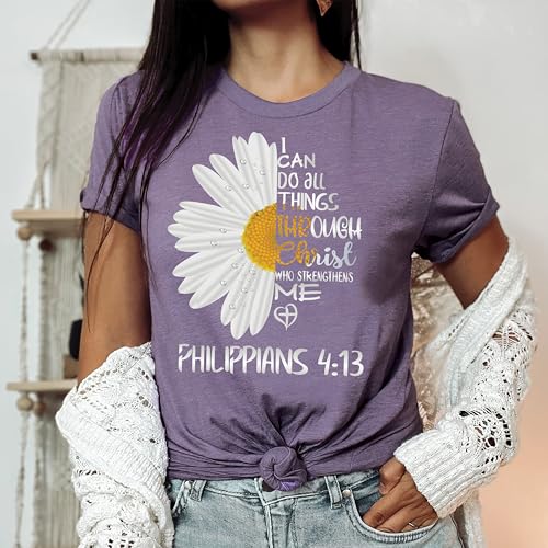 Love in Faith Christian Shirts for Women | I Can Do All Things Daisy | Faith Shirts for Women – Christian T Shirts2