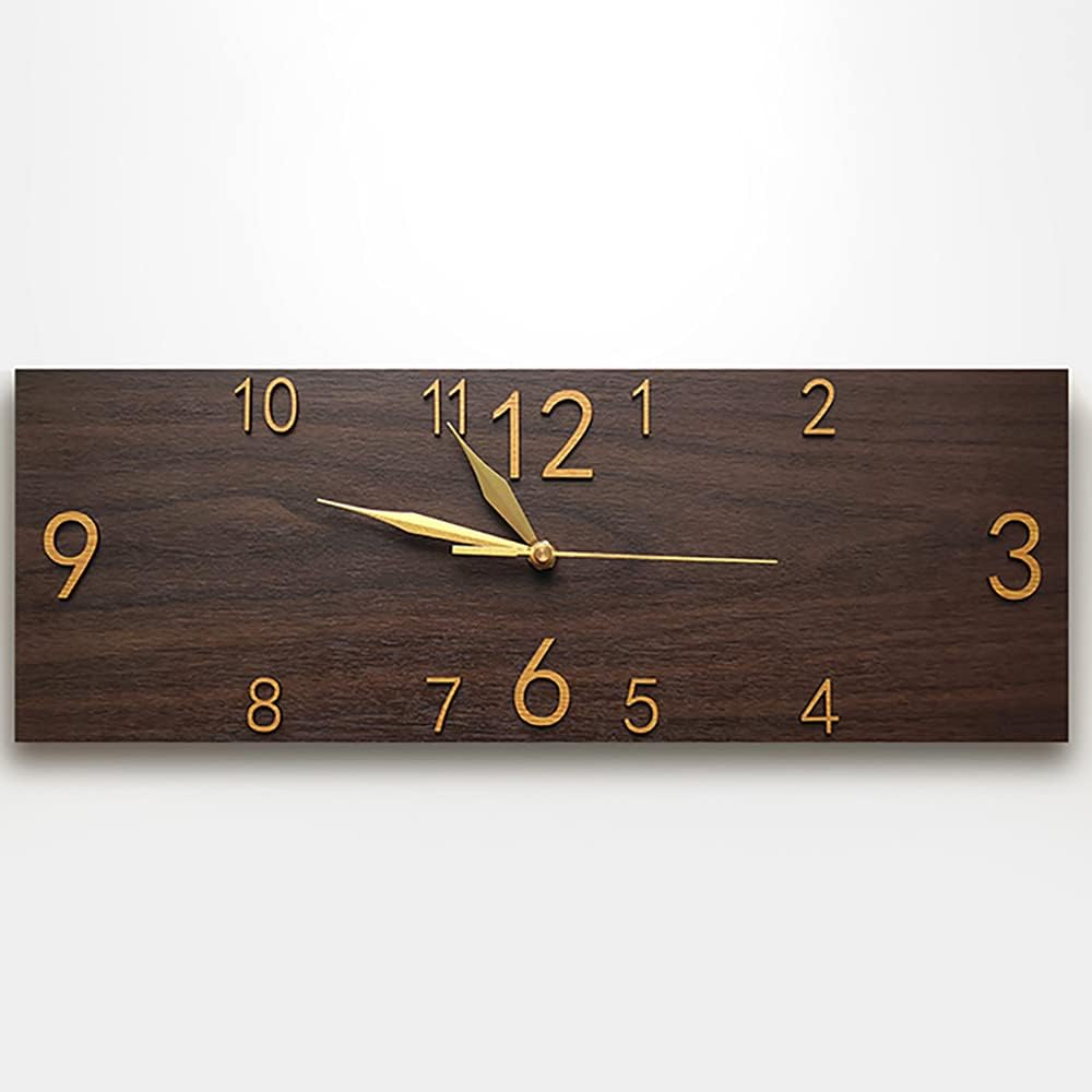Vintage Wood Grain Rectangular Wall Clock Silent Non-Ticking Living Room Study Home Creative Clock Irregular Arabic Numeral Design - Artistic Personality Decoration Wall Clock,Brown,21.5x60cm