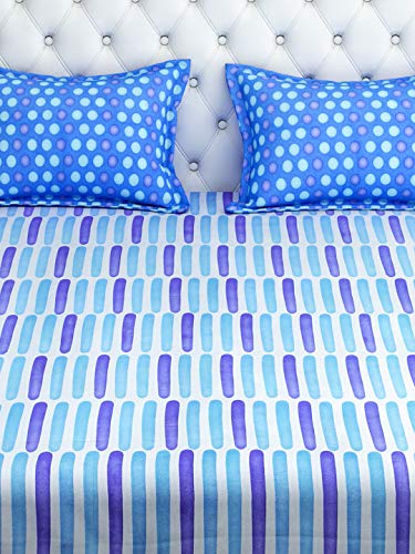 Image of Swayam Roto Cotton King Bedsheet with 2 Pillow Covers | 144 TC Soft Breathable Bed Sheet | Geometric Printed | Size 108 x 108 inch | Comfortable & Durable for Bedroom - Light Blue