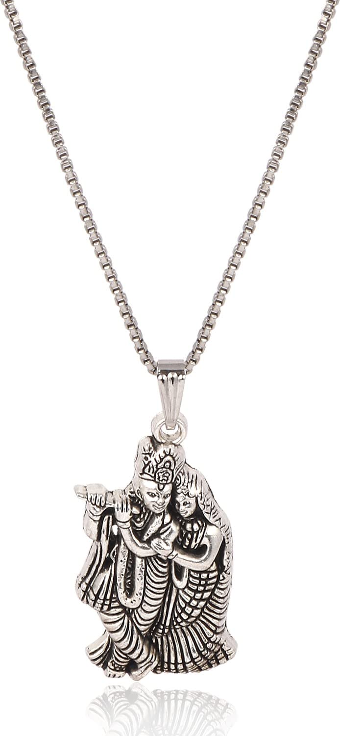 czardonic Krishna Radha Silver Religious Pearl Stainless Steel Pendant with Chain Neckpiece | Certified and Authentic | Stylish & Fancy Necklace for All Men & Women-picture-32