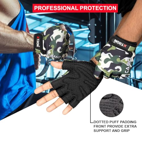 Image of XTRON Gym Gloves Weight Lifting Fitness Gloves Men & Women for Workout, Training, Exercise, Cycling Gloves, Bike Sports Gloves (Fighter DX 021) (Camo Black)