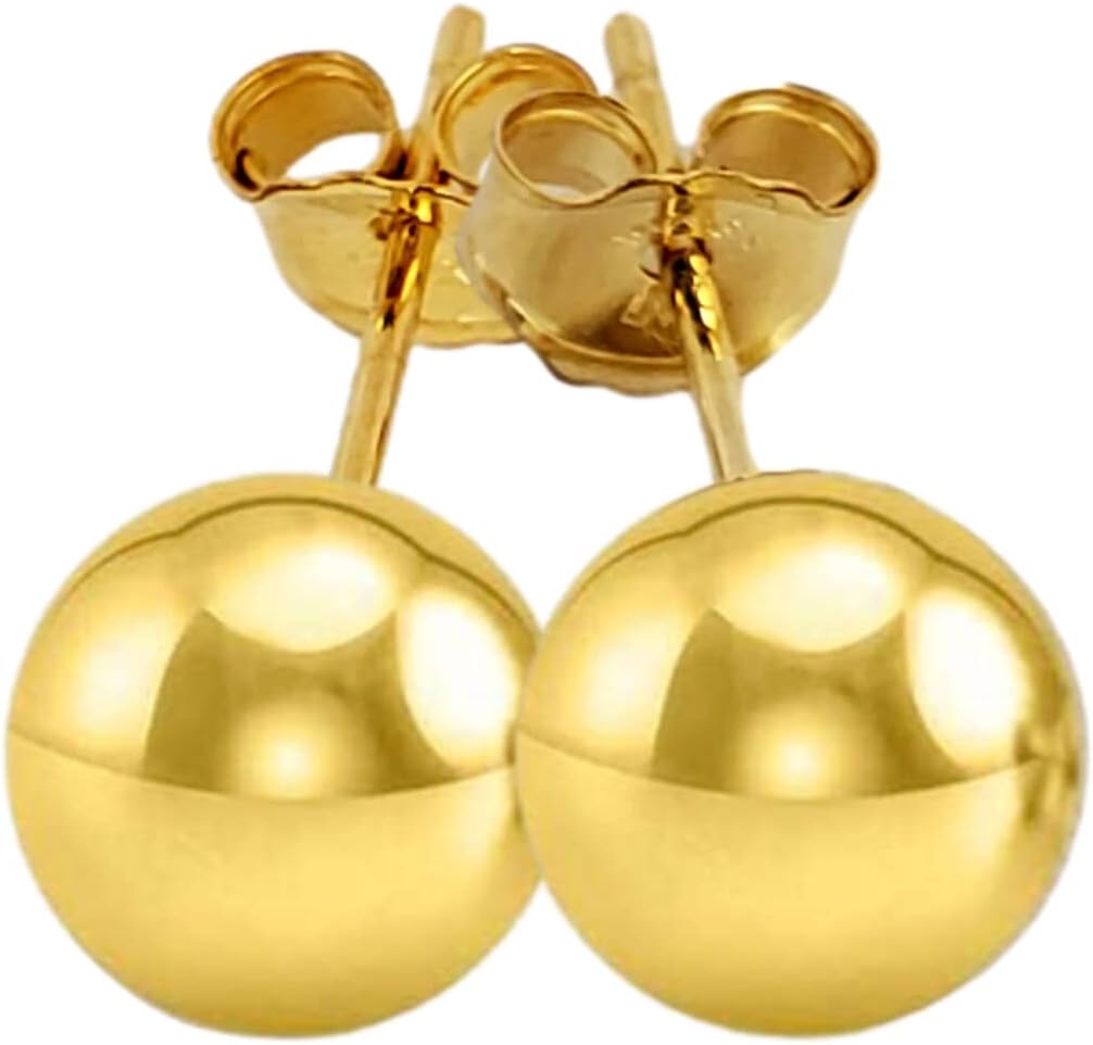 14K Yellow Gold Polished Ball Stud Earrings 3mm - 8mm 100% Real 14K Gold Ball Earrings for Women Hypo Allergenic Gold Post Earrings Gold Stud Earrings for Ladies