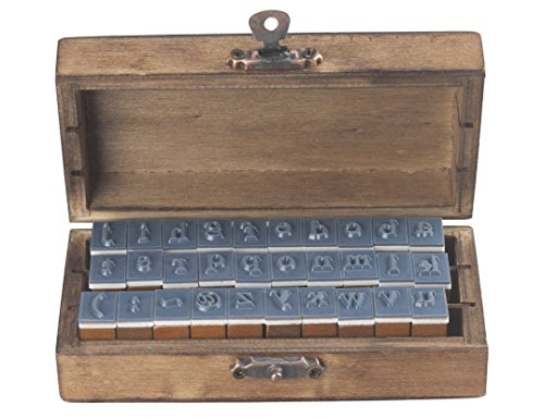 knora 30 - Teiliges Vintage - Stempelset (26 Kleinbuchstaben + 4 Symbole) in Dekorativer Holzkiste Cover