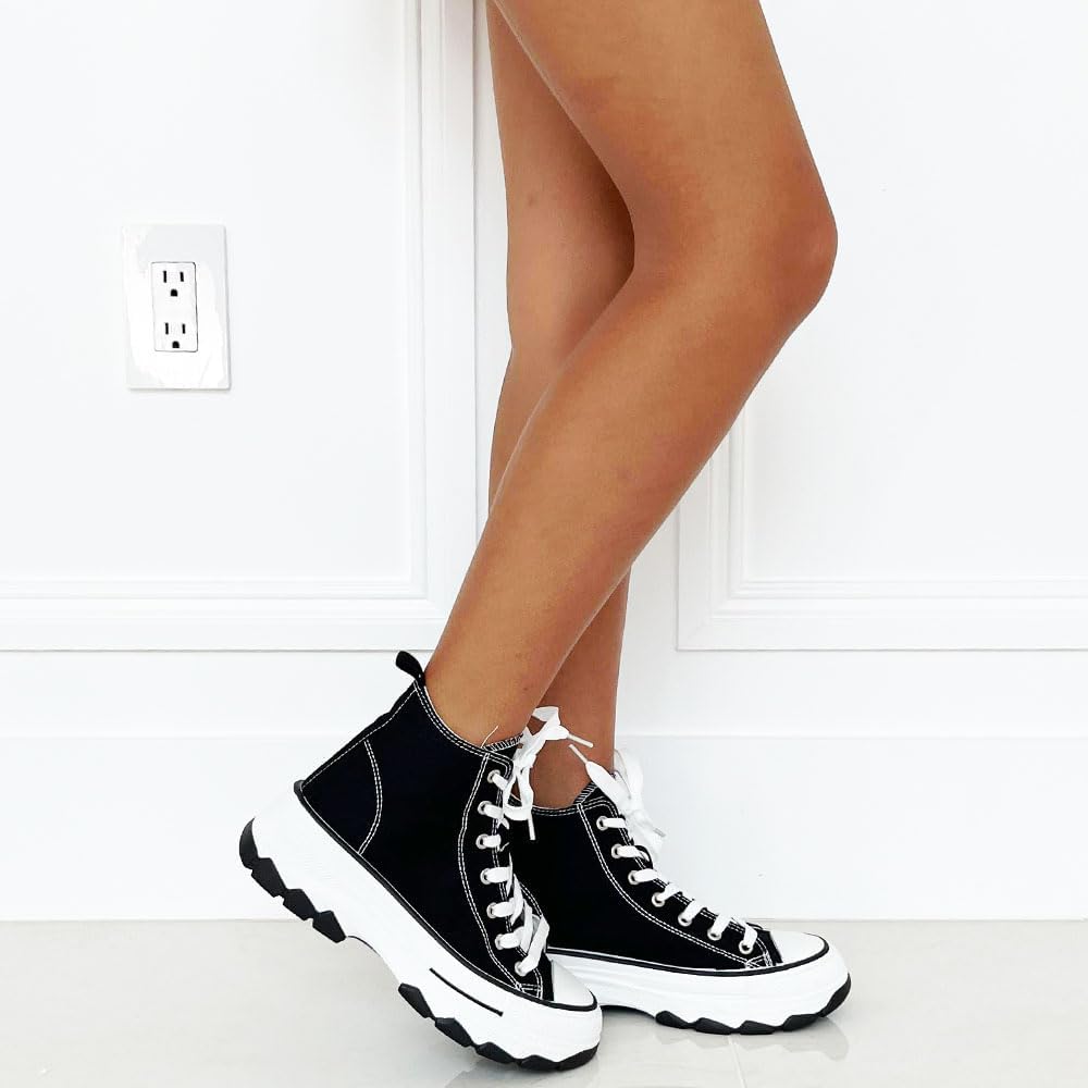 TRENDSUP 2-Inch Height Platform Lace-Up Canvas Sneakers - Fashionable, Comfortable, Durable, and Versatile Shoes for Everyday Casual Wear - Image 2