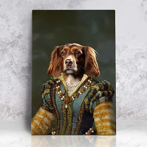 Product Image of the Customized Pet Portrait Painting of Dog and Cat Renaissance Style on Canvas Royal from Photo, Wall Art Print, Modern decor Funny Prints (The Sapphire Queen)