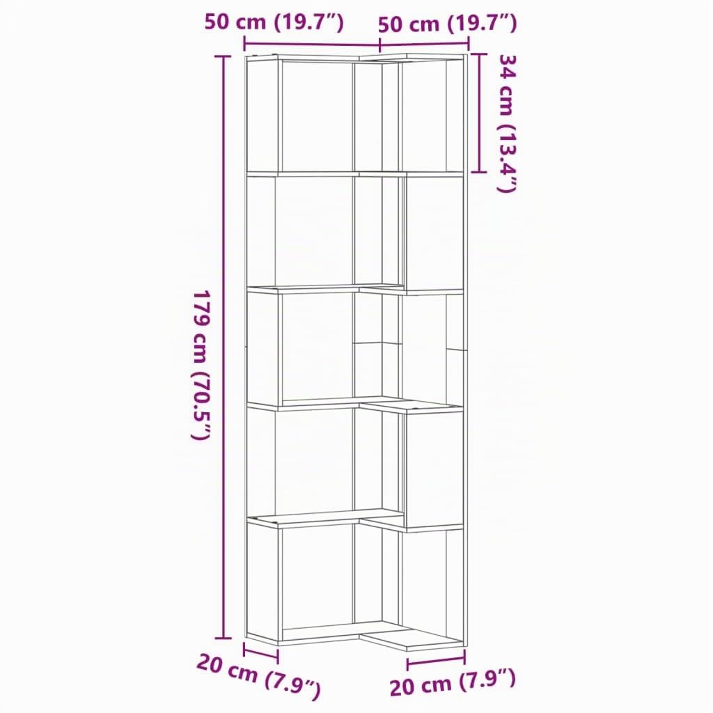 vidaXL Estantería de Esquina 5 Niveles Madera Gris Sonoma 50x50x179 cm