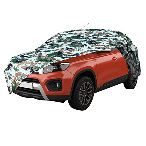 AllExtreme MBG5007 100% Tested Waterproof Car Body Cover Compatible with Maruti Suzuki Brezza Triple Stitched UV Heat Resistant Indoor Outdoor Body Protection (Army Print with Mirror)