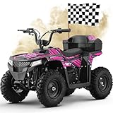 QEASET 40CC 4-Stroke 4 Wheeler for Kids 13+, Kids 4 Wheeler 165 lbs Max,15.5 MPH Max Gas Powered UTV with Parental Speed Control,Four Wheelers,Off-Road Mini Dirt Bike and Storage Box (Pink)