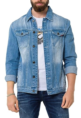 Cipo & Baxx Herren Jeansjacke CJ289 Hellblau Denimjacke im Casual Streetwear Stil mit Knöpfen & Brusttaschen Übergangsjacke für Alltag & Freizeit - CJ289 Hellblau XXL
