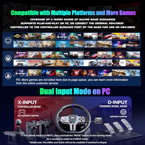 PXN V9 Gen2 Gaming Steering Wheel with Pedals and Shifter - 270°|900° Racing Wheel, Vibration Feedback, Hall Effect Pedal, Paddle Shifters, Tools APP - Steering Wheel for PC, PS3, PS4, Xbox - Image 6