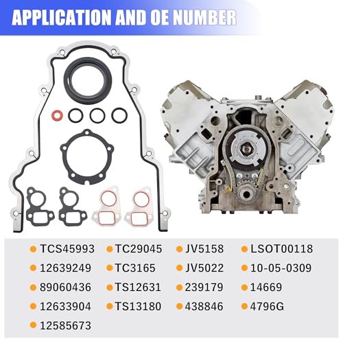 Image of Sorello Engine Timing Cover Gasket Set Compatible with Cadillac Chevy GMC Buick Hummer Pontiac Saab Avanti 4.8L 5.3L 6L 5.7L 6.2L - Replace 12633904 TCS45993 JV5022