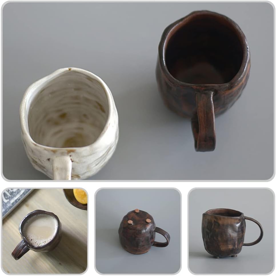 BESTonZON Rustic Ceramic Coffee Mug Handcrafted Japanese Style Pottery Cup for Milk Tea Water 3.3 Inch Tall 2.8 Inch Diameter - Image 8